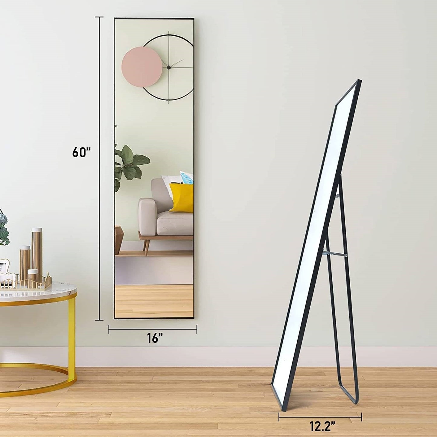 Modern Full Length Floor Mirror with Stand or Wall Mount with Black Frame LuxuryLifeWay Online Store