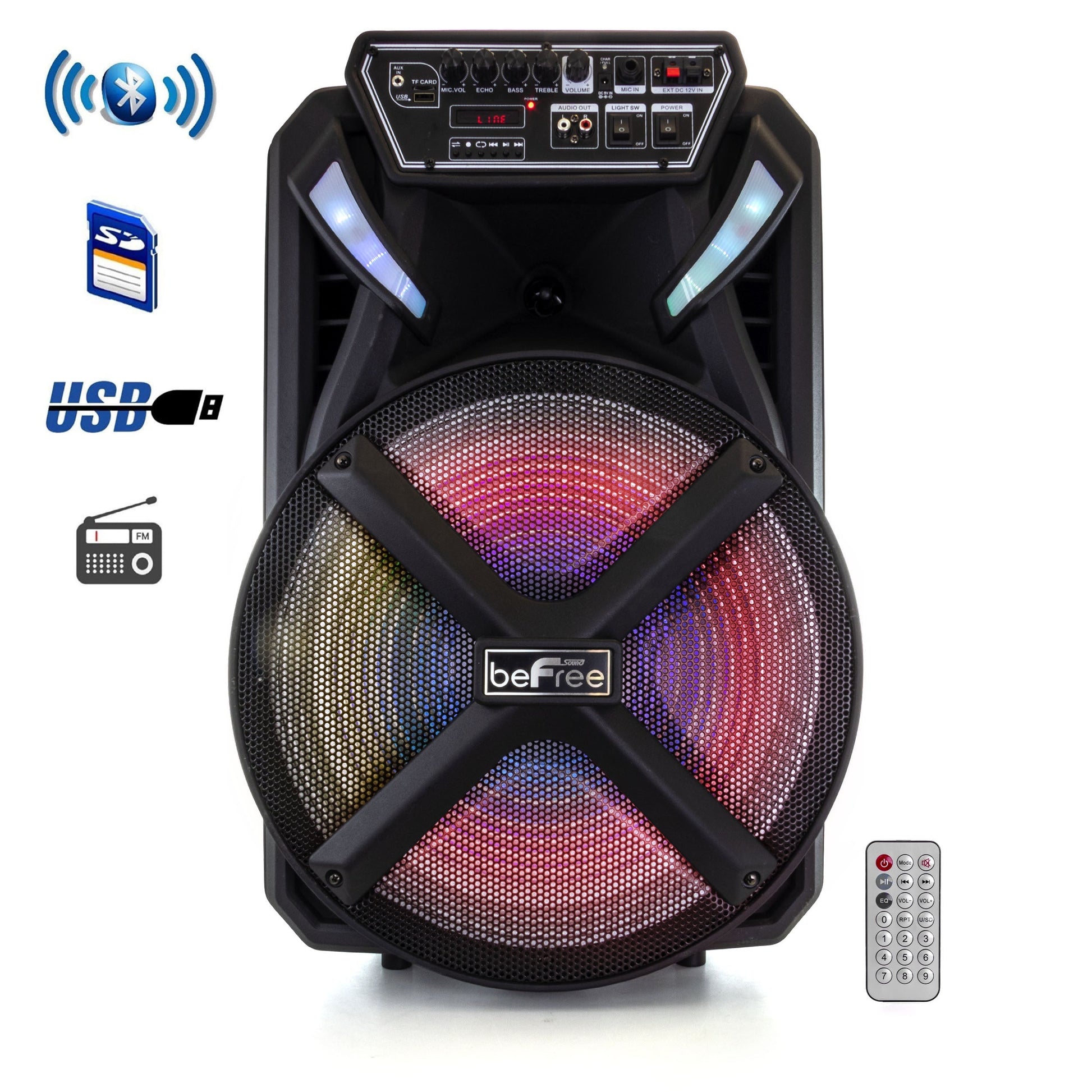 beFree Sound 15 Inch Bluetooth Portable Rechargeable Party Speaker LuxuryLifeWay Online Store