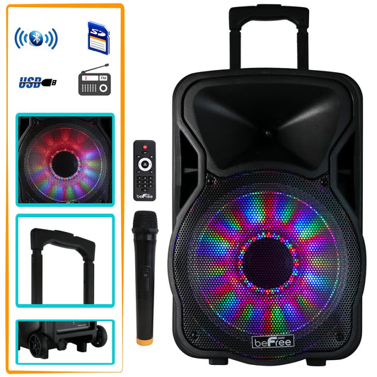 beFree Sound 12 Inch 2500 Watt Bluetooth Rechargeable Portable Party PA Speaker with Illuminating Lights LuxuryLifeWay Online Store