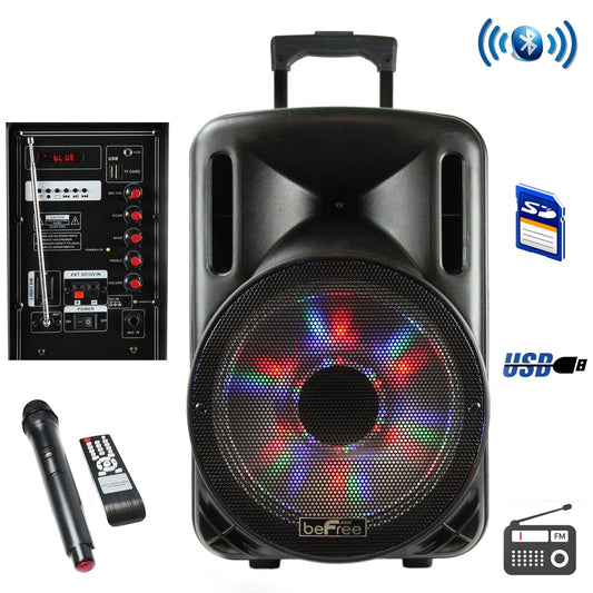 beFree Sound 12 Inch 2500 Watt Bluetooth Portable Party PA Speaker With Illuminating Lights and USB/MicroSD/AUX-in/FM Radio/DV12V Inputs LuxuryLifeWay Online Store