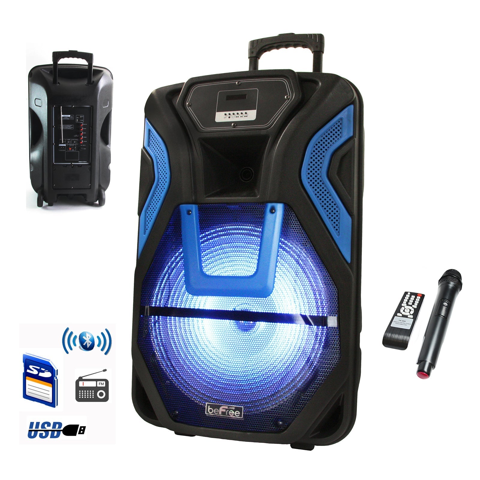 beFree Sound 15 Inch Rechargeable Bluetooth Portable Party PA Speaker System With SD/FM/USB Inputs LuxuryLifeWay Online Store