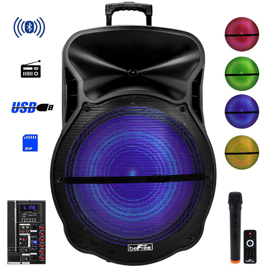 beFree Sound 18 Inch Bluetooth Portable Rechargeable Party Speaker with Sound Reactive LED Party Lights, USB/SD, Microphone/Guitar Inputs and FM Radio LuxuryLifeWay Online Store