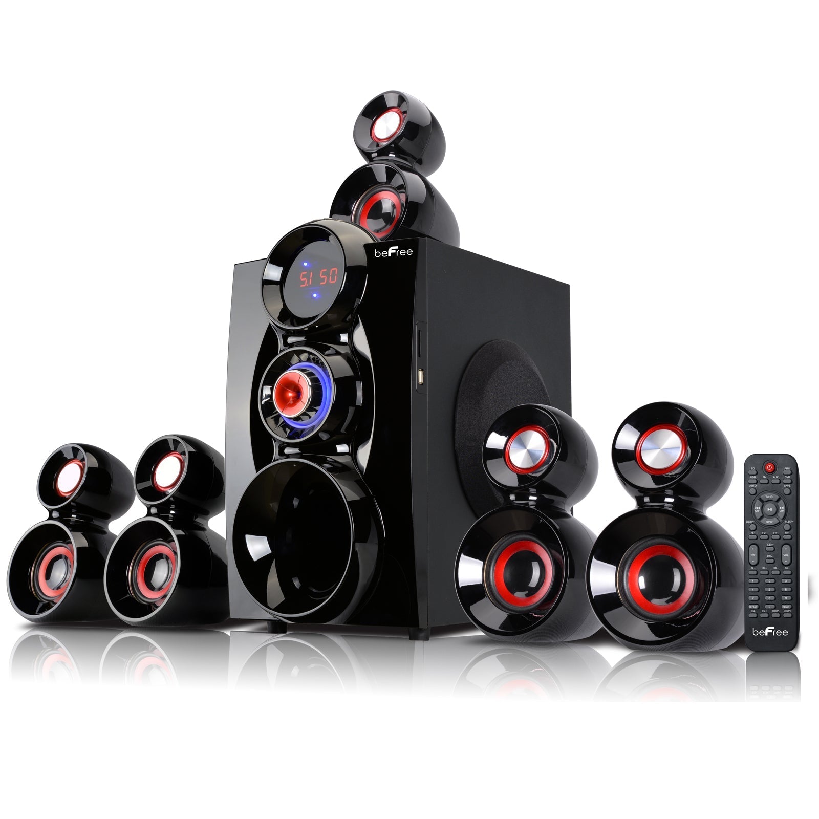 beFree Sound 5.1 Channel Bluetooth Surround Sound Speaker System- Red LuxuryLifeWay Online Store
