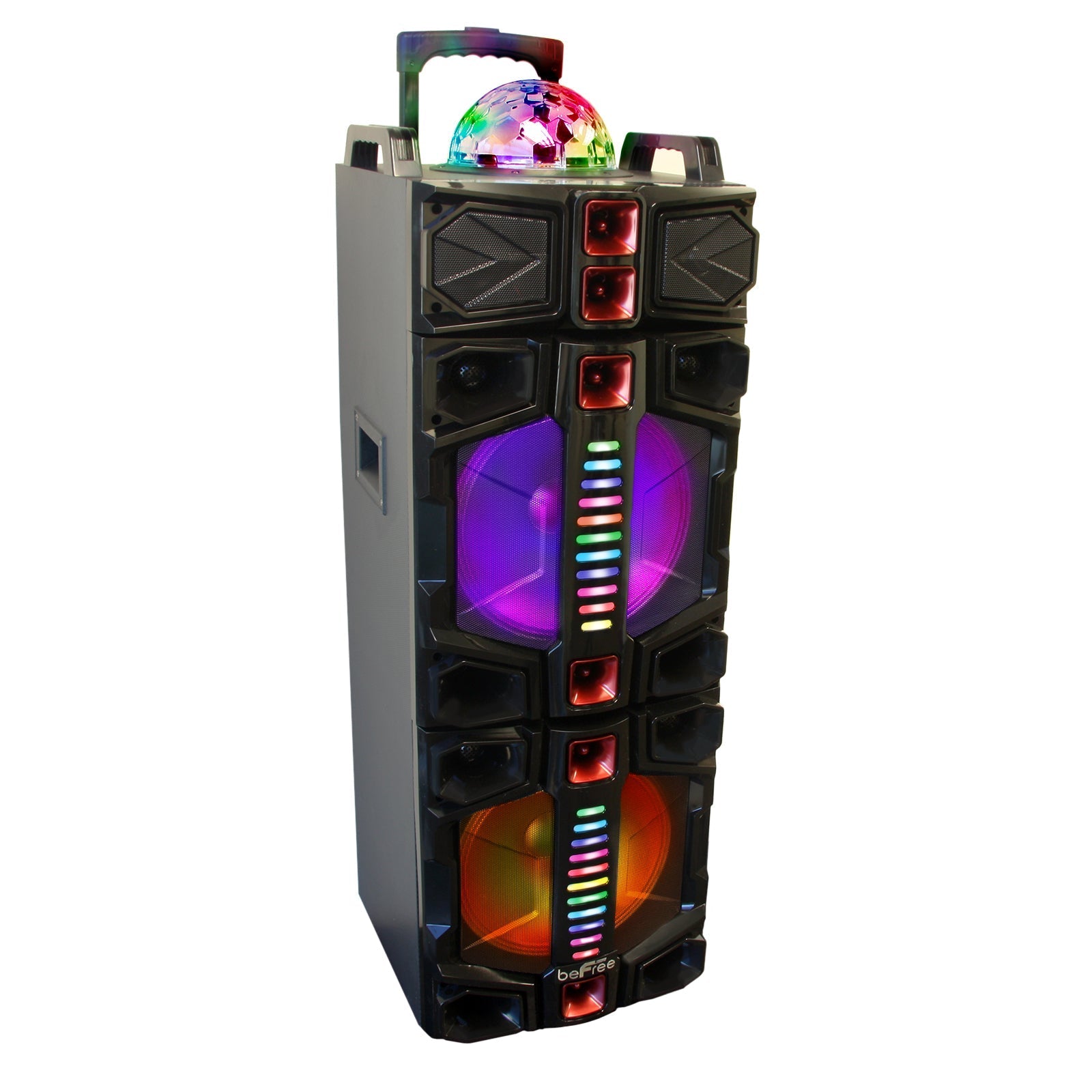 beFree Sound Dual 12 Inch Subwoofer Portable Bluetooth Party Speaker with LED Lights, USB/ SD Input, Rechargeable Battery, Remote Control and Wireless Microphone LuxuryLifeWay Online Store