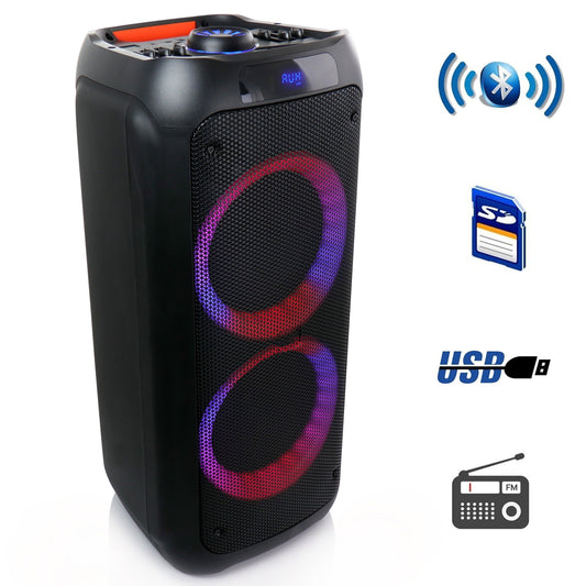 beFree Sound Dual 8 Inch Bluetooth Wireless Portable Party Speaker with Reactive Lights LuxuryLifeWay Online Store