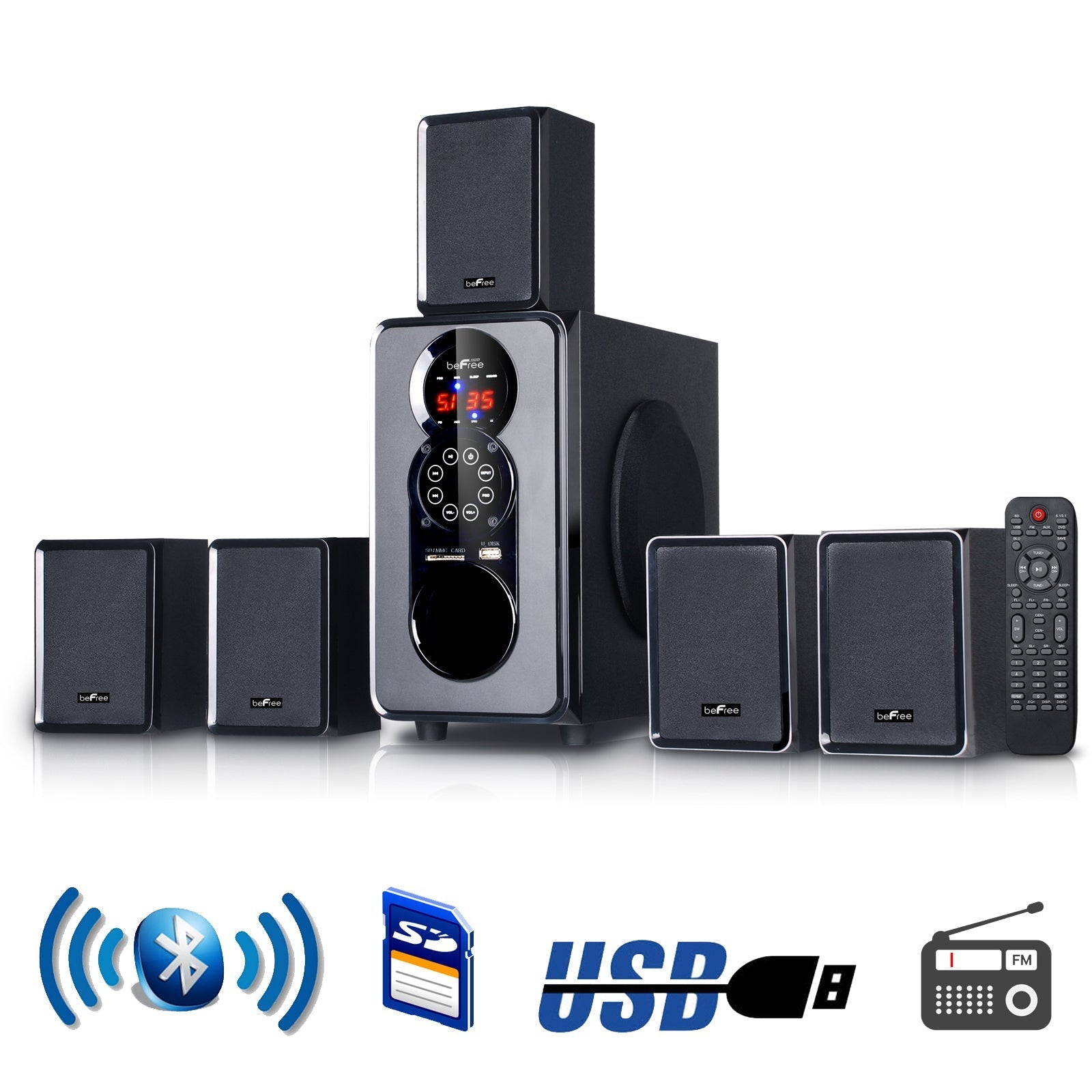 beFree Sound 5.1 Channel Surround Sound Bluetooth Speaker System in Black LuxuryLifeWay Online Store