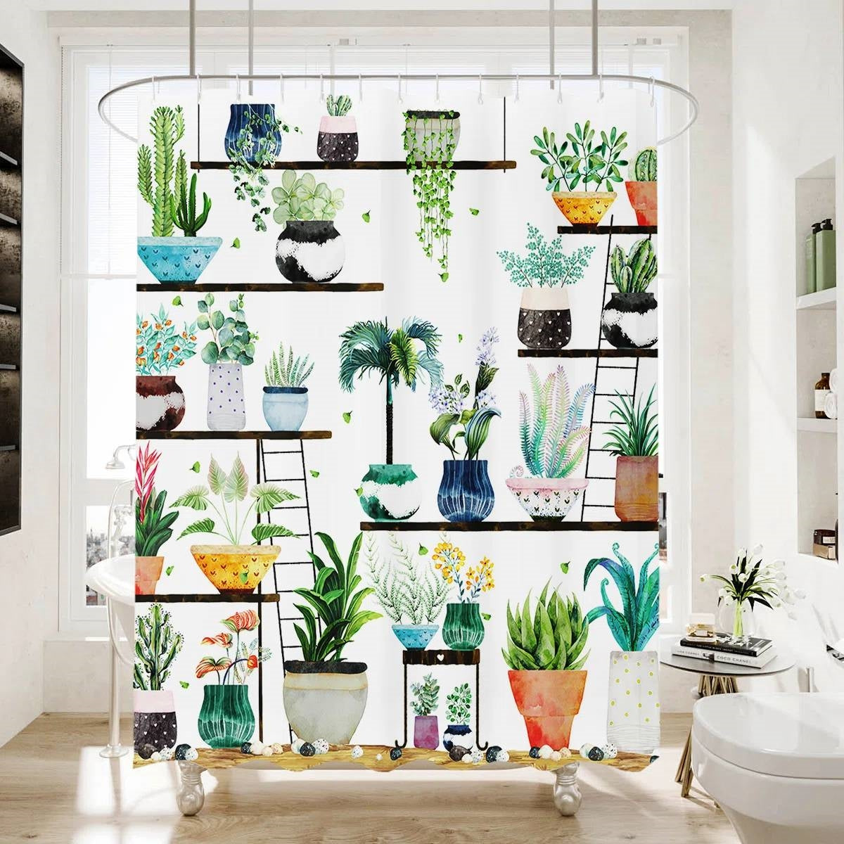 72-in. Watercolor Plants Botanical Floral Flower Pots Succulents Shower Curtain LuxuryLifeWay Online Store