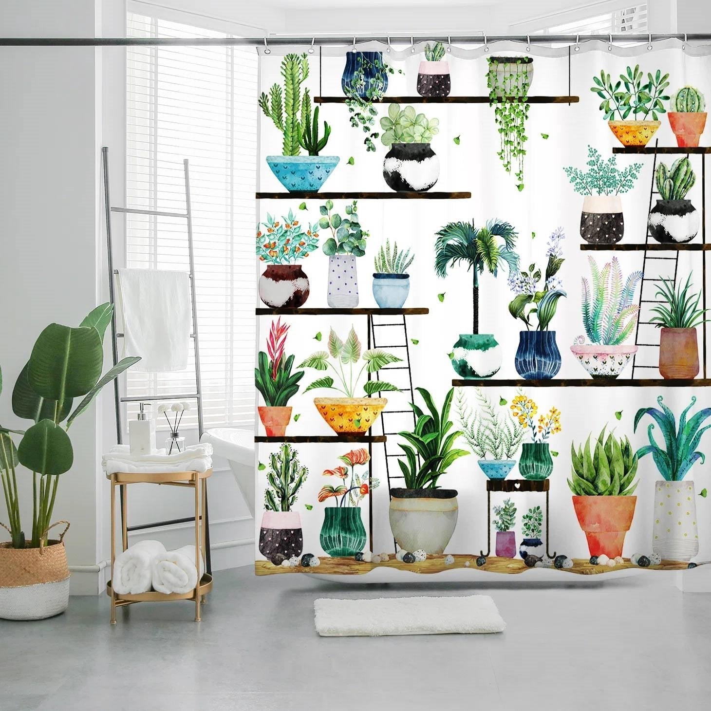 72-in. Watercolor Plants Botanical Floral Flower Pots Succulents Shower Curtain LuxuryLifeWay Online Store