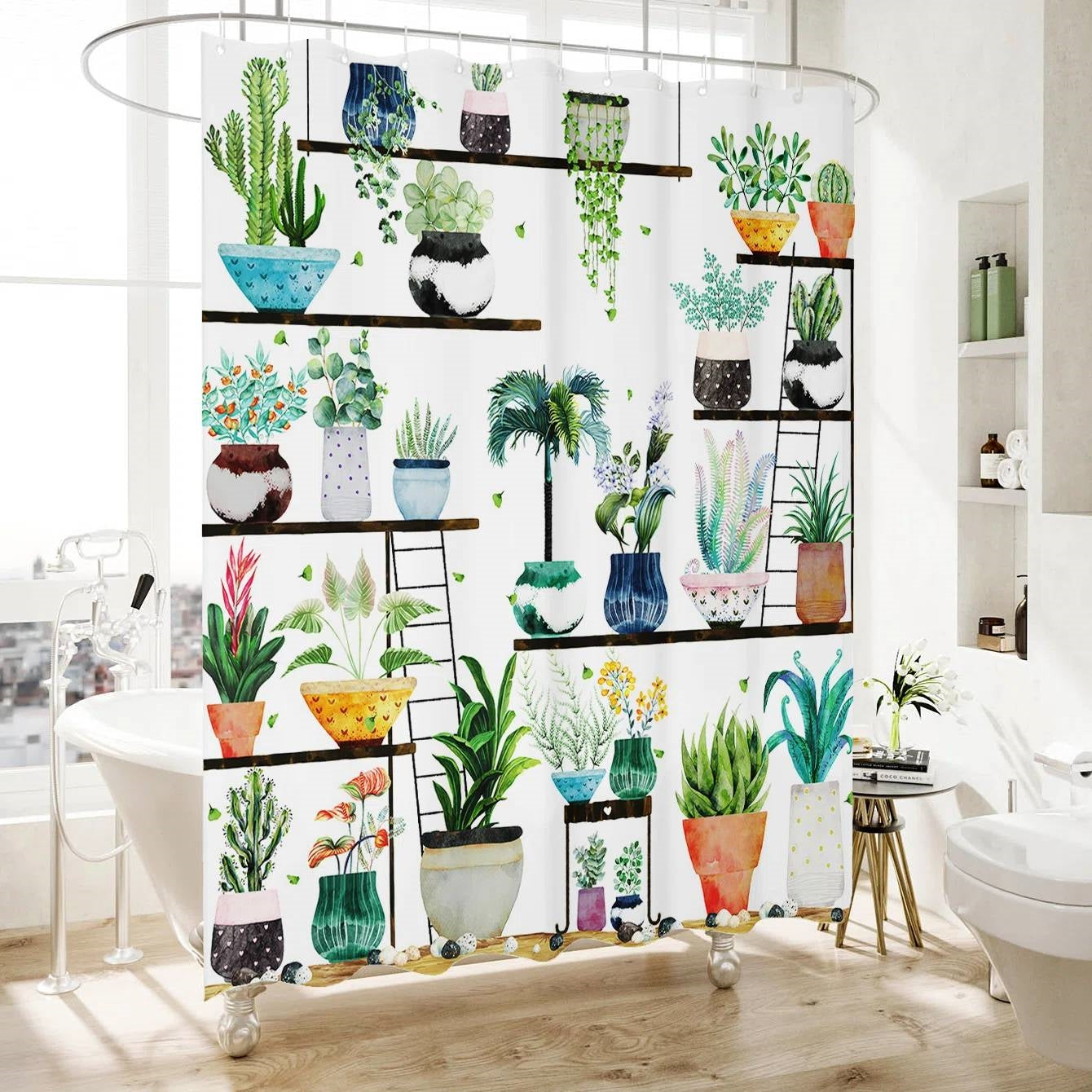 72-in. Watercolor Plants Botanical Floral Flower Pots Succulents Shower Curtain LuxuryLifeWay Online Store