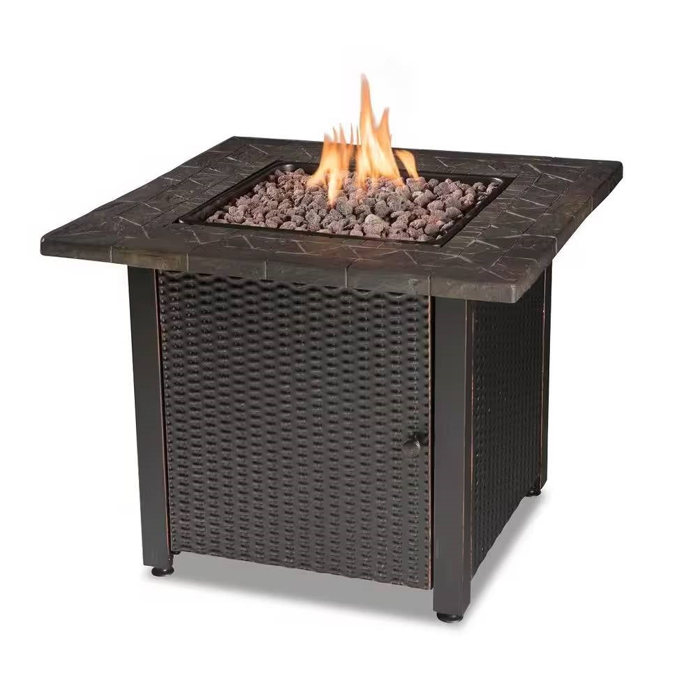 30-inch Outdoor Bronze LP Propane Gas Fire Pit with Lava Rocks and Cover LuxuryLifeWay Online Store