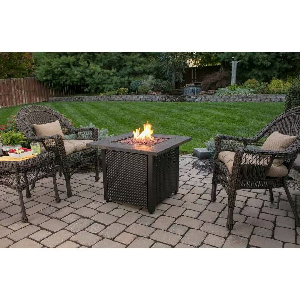 30-inch Outdoor Bronze LP Propane Gas Fire Pit with Lava Rocks and Cover LuxuryLifeWay Online Store