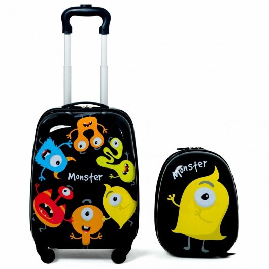 2 Pieces Kids Luggage Set 12 Inch Backpack and 16 Inch Rolling Suitcase - Color: Black LuxuryLifeWay Online Store