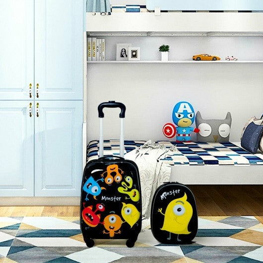 2 Pieces Kids Luggage Set 12 Inch Backpack and 16 Inch Rolling Suitcase - Color: Black LuxuryLifeWay Online Store