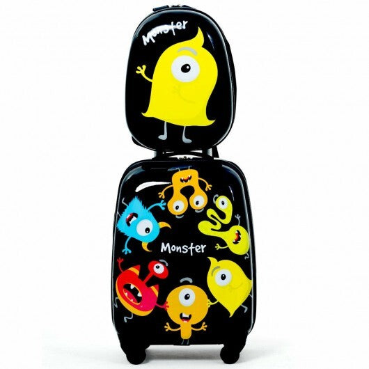 2 Pieces Kids Luggage Set 12 Inch Backpack and 16 Inch Rolling Suitcase - Color: Black LuxuryLifeWay Online Store