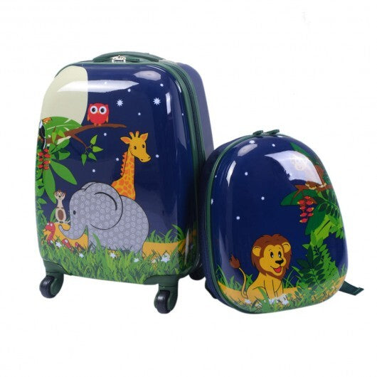 2 Pieces 12 Inch and 16 Inch Kids Carry on Suitcase Rolling Backpack School Luggage Set-Elephant - Color: Dark Blue LuxuryLifeWay Online Store
