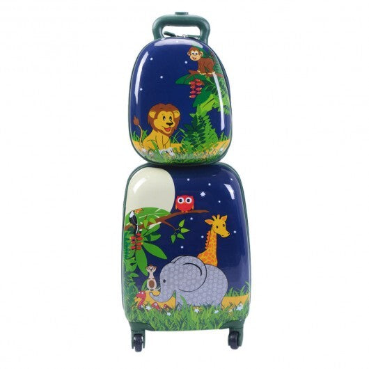 2 Pieces 12 Inch and 16 Inch Kids Carry on Suitcase Rolling Backpack School Luggage Set-Elephant - Color: Dark Blue LuxuryLifeWay Online Store