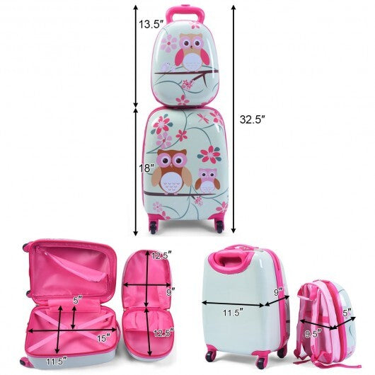 2 Pieces 12 Inch 16 Inch Green ABS Kids Suitcase Luggage Set - Color: Pink LuxuryLifeWay Online Store