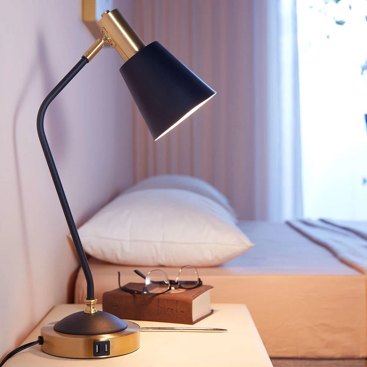 Black/Gold Mid-Century Modern Gooseneck Dimmable Touch Control USB Table Lamp LuxuryLifeWay Online Store