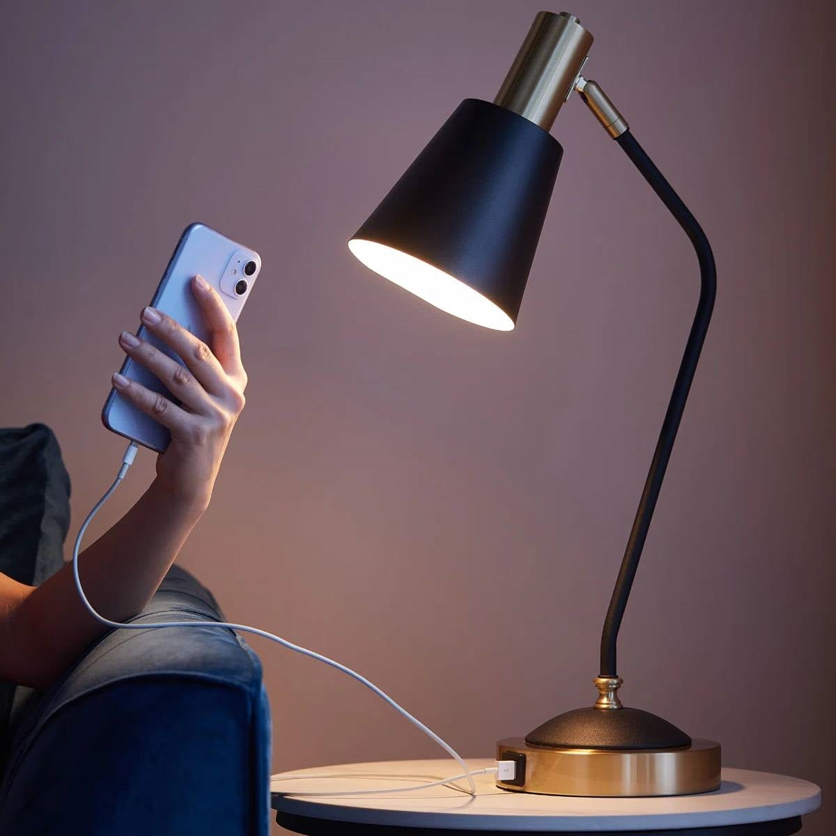 Black/Gold Mid-Century Modern Gooseneck Dimmable Touch Control USB Table Lamp LuxuryLifeWay Online Store