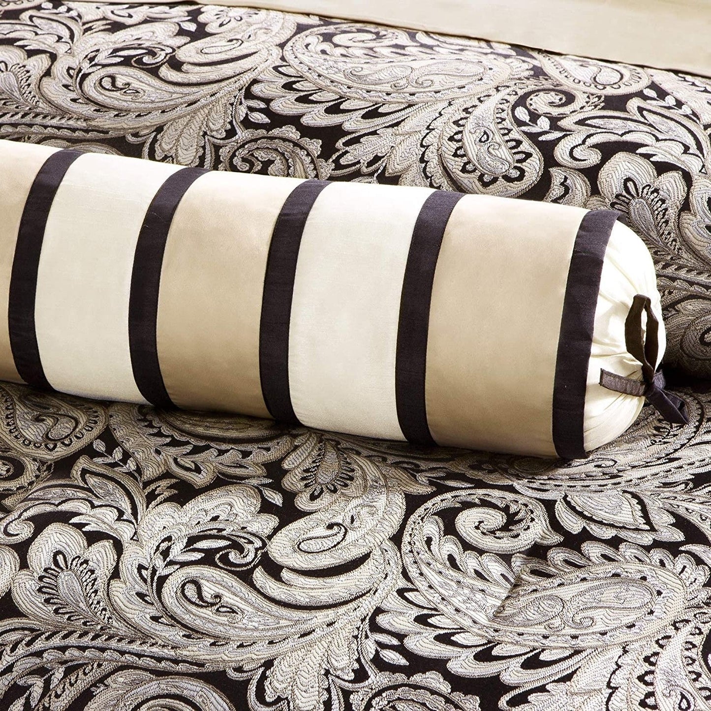 King 12 Piece Cotton Polyester Comforter Set Black Gold Paisley LuxuryLifeWay Online Store