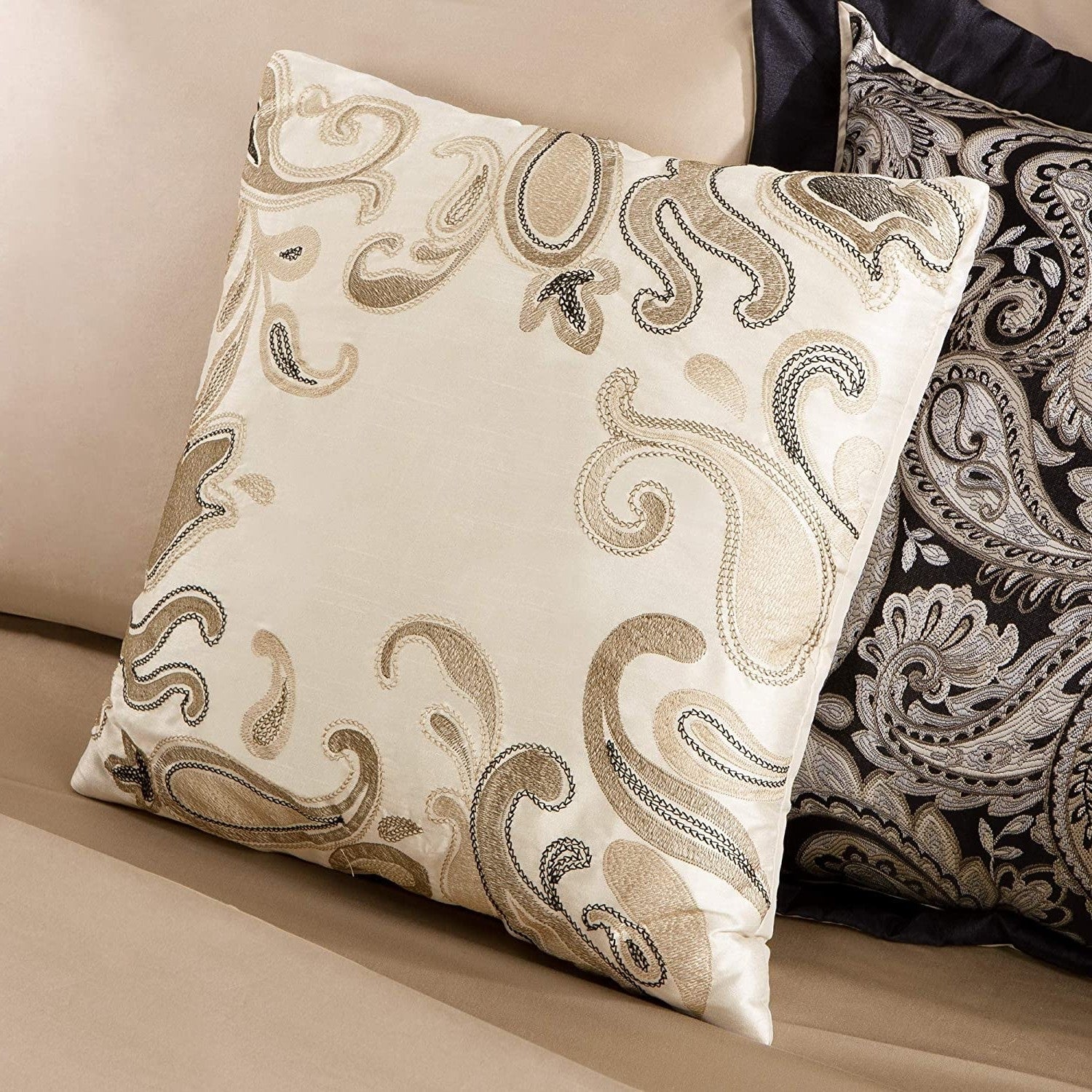 King 12 Piece Cotton Polyester Comforter Set Black Gold Paisley LuxuryLifeWay Online Store