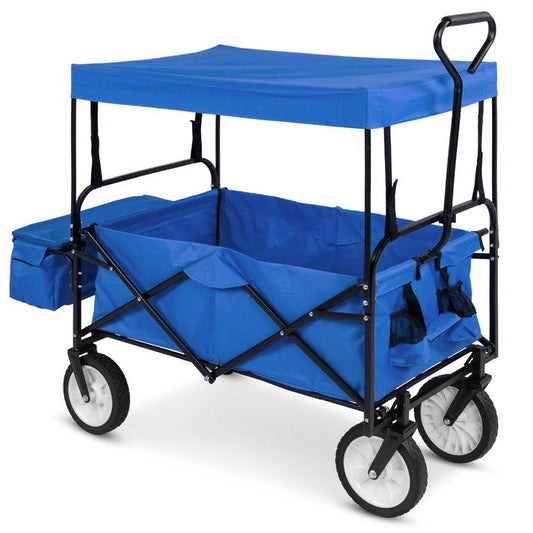Collapsible Utility Wagon Cart Indoor/Outdoor with Canopy - Blue LuxuryLifeWay Online Store