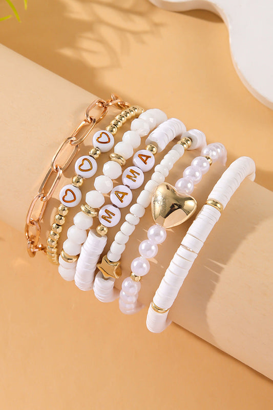 White MAMA Heart Pearl Layer Bracelet LuxuryLifeWay Online Store