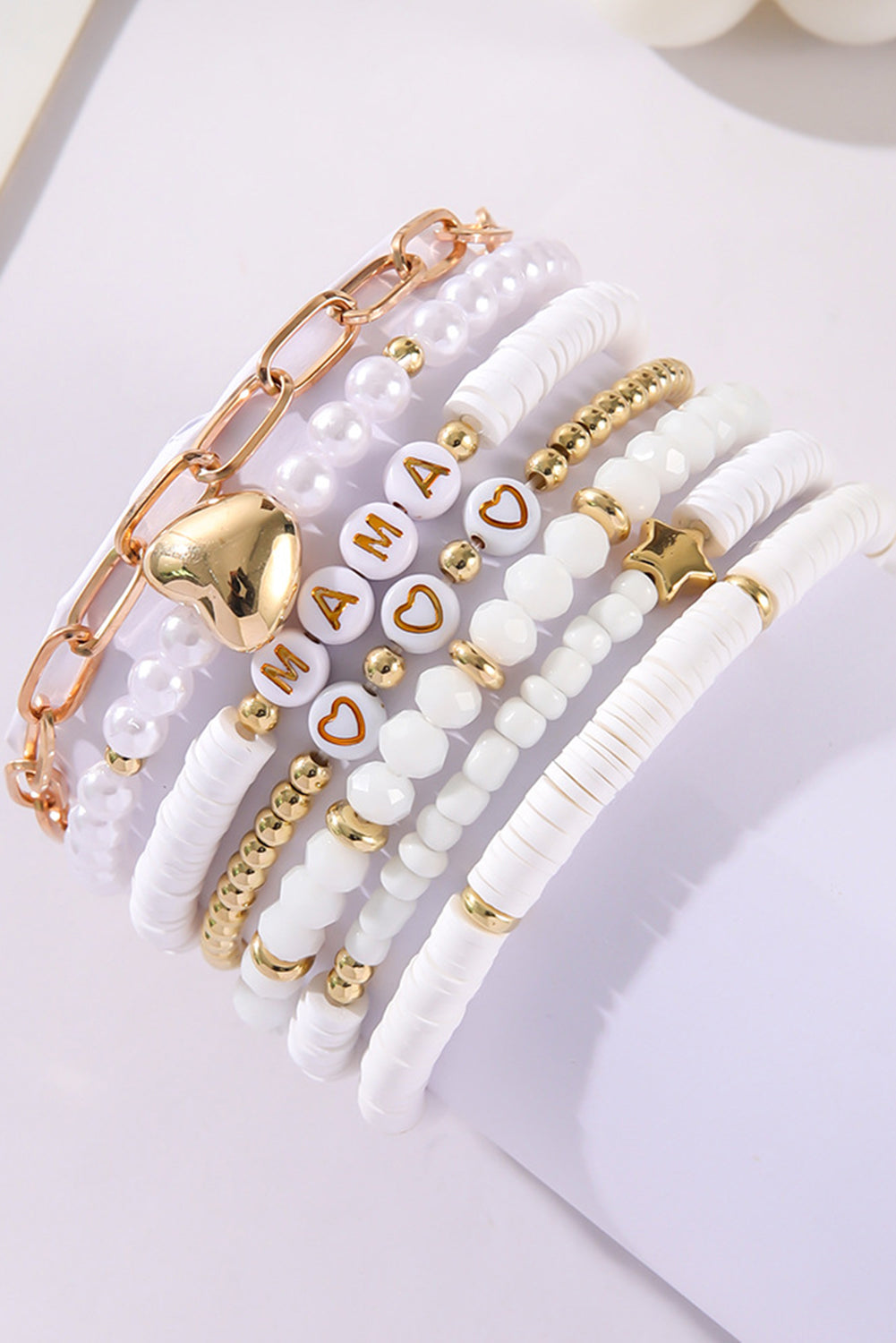 White MAMA Heart Pearl Layer Bracelet LuxuryLifeWay Online Store