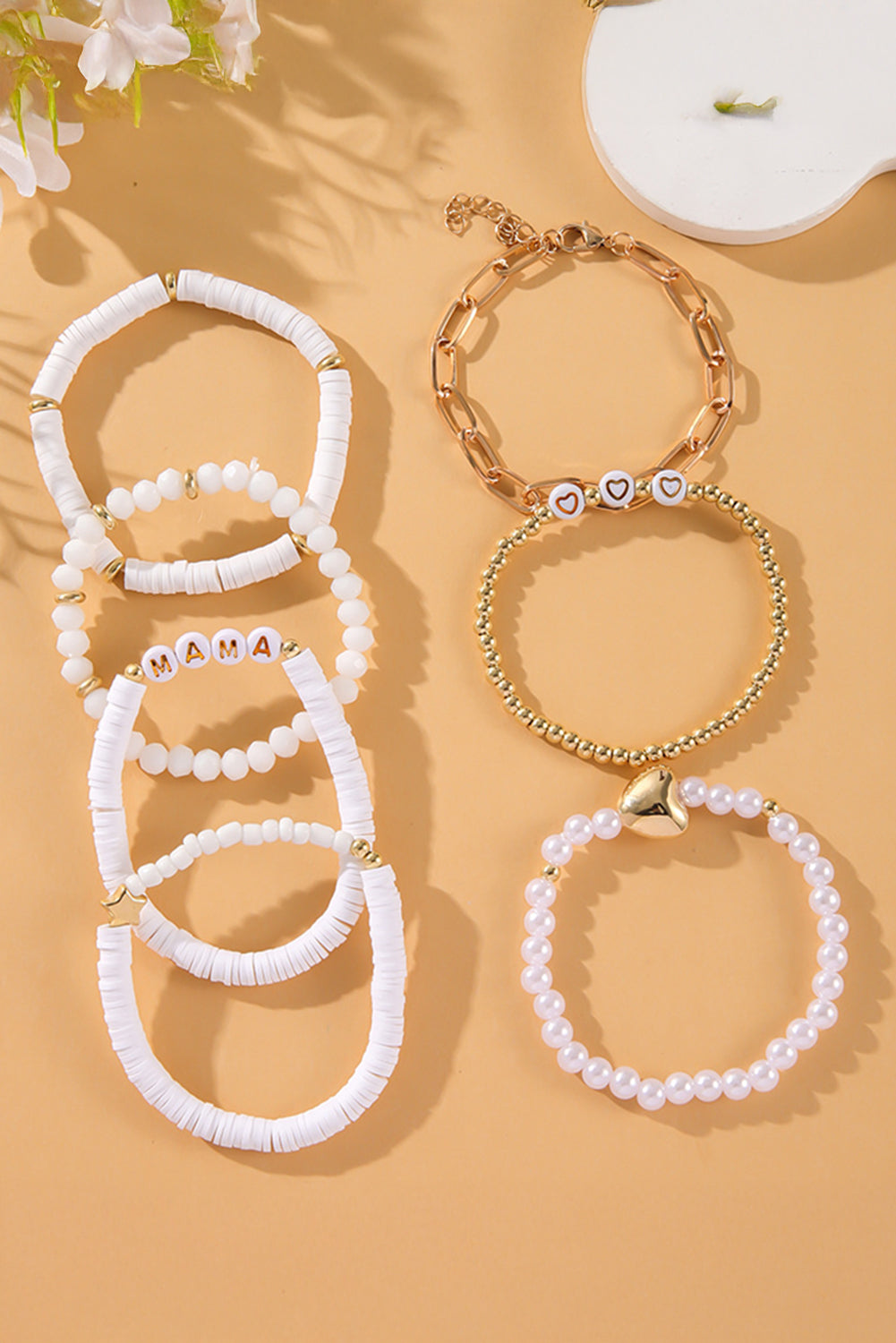 White MAMA Heart Pearl Layer Bracelet LuxuryLifeWay Online Store