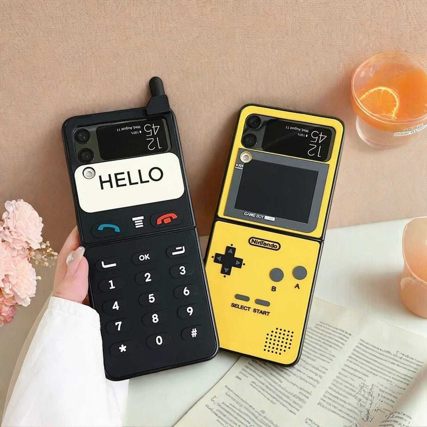 3D Antenna Game Boy Phone Case for Samsung Galaxy Z Flip 3 4 5 6 - Luxury Hard Frame Silicone Cover with Retro Gaming Design