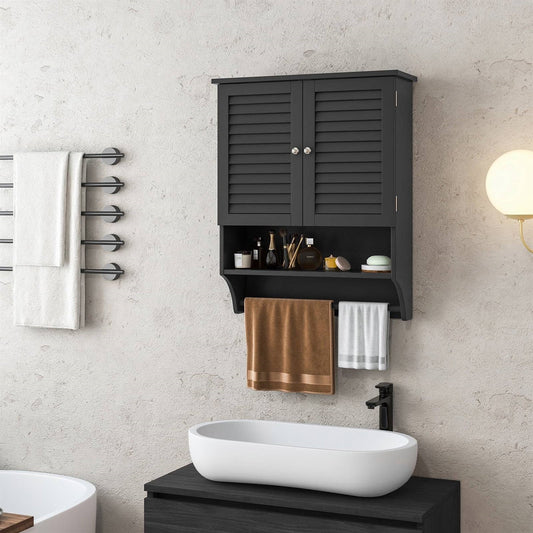 Black Wall-Mounted Bathroom Medicine Cabinet with Louver Doors and Towel Bar LuxuryLifeWay Online Store
