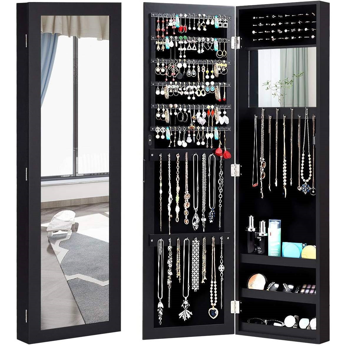2-in-1 Black Wall or Door Mounted Jewelry Organizer Full Length Mirror LuxuryLifeWay Online Store