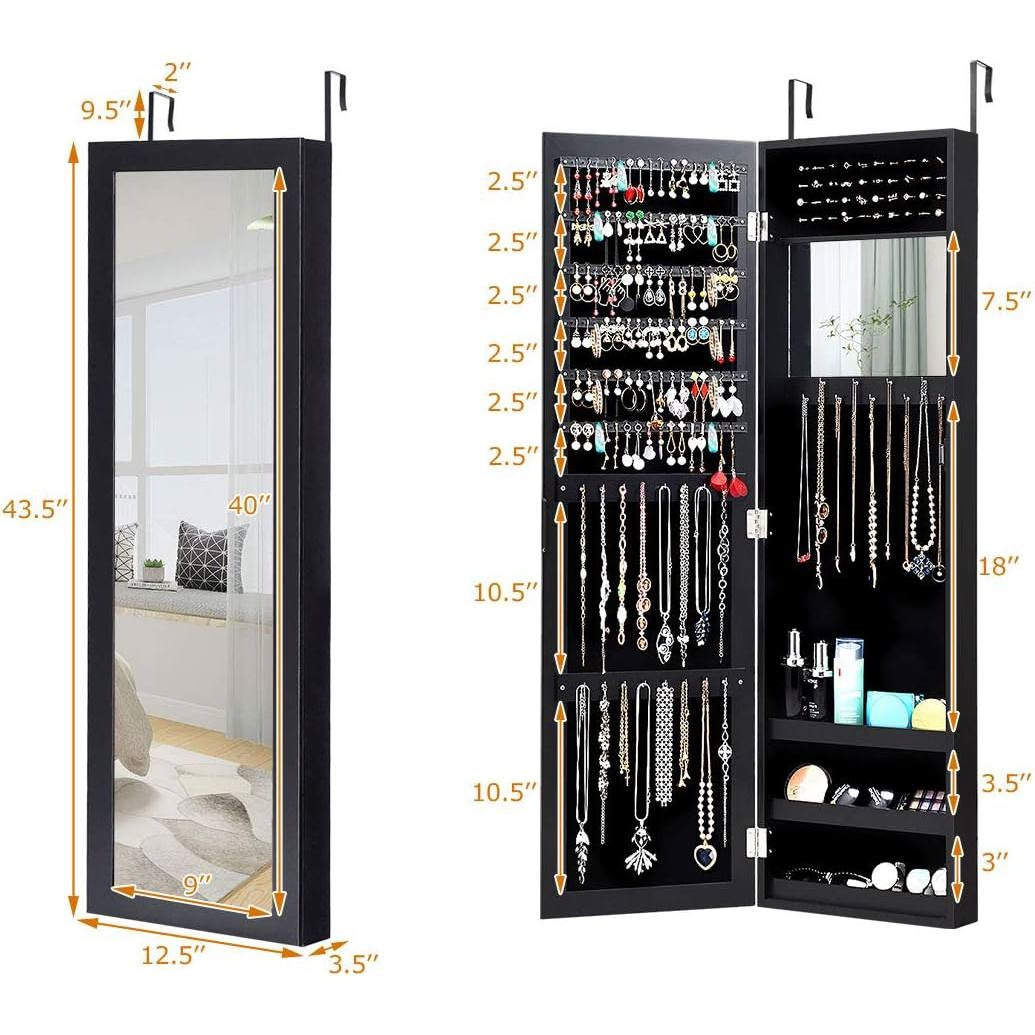 2-in-1 Black Wall or Door Mounted Jewelry Organizer Full Length Mirror LuxuryLifeWay Online Store