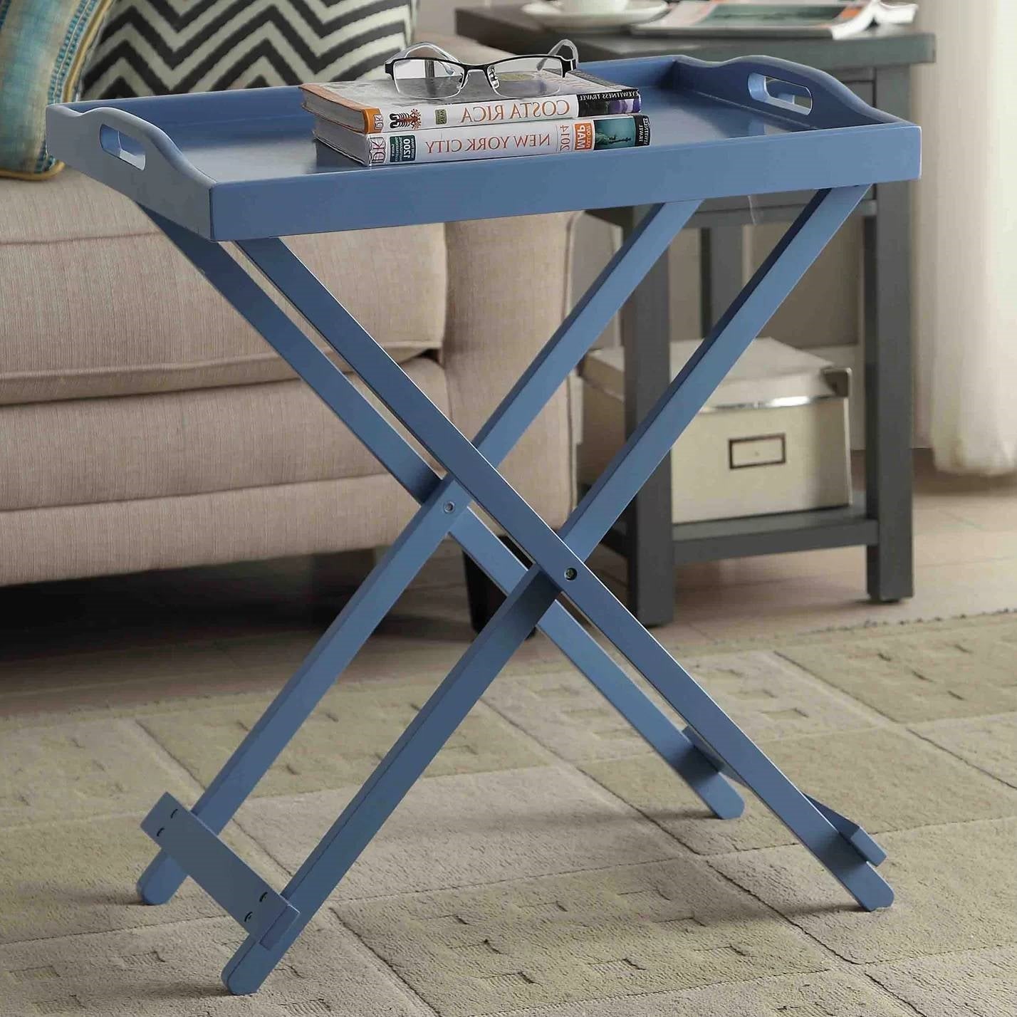 Folding TV Tray Bedside Table in Blue Wood Finish LuxuryLifeWay Online Store