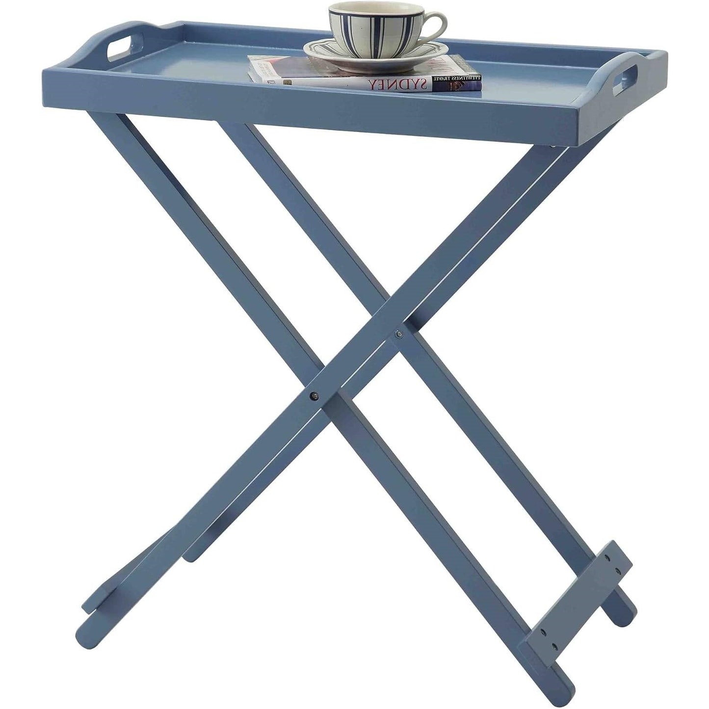 Folding TV Tray Bedside Table in Blue Wood Finish LuxuryLifeWay Online Store
