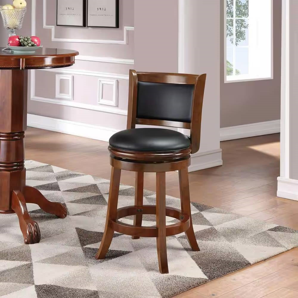 Counter Height Barstool in Cherry Wood Finish with Black Padded Swivel Seat LuxuryLifeWay Online Store