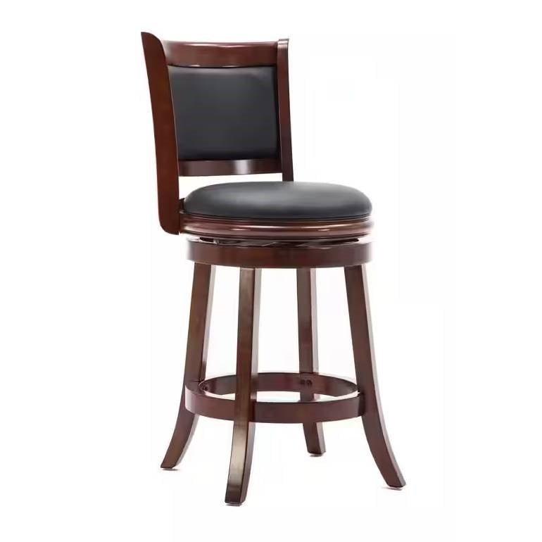 Counter Height Barstool in Cherry Wood Finish with Black Padded Swivel Seat LuxuryLifeWay Online Store