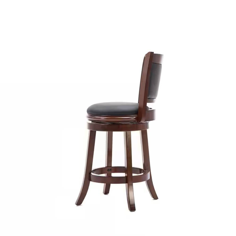 Counter Height Barstool in Cherry Wood Finish with Black Padded Swivel Seat LuxuryLifeWay Online Store