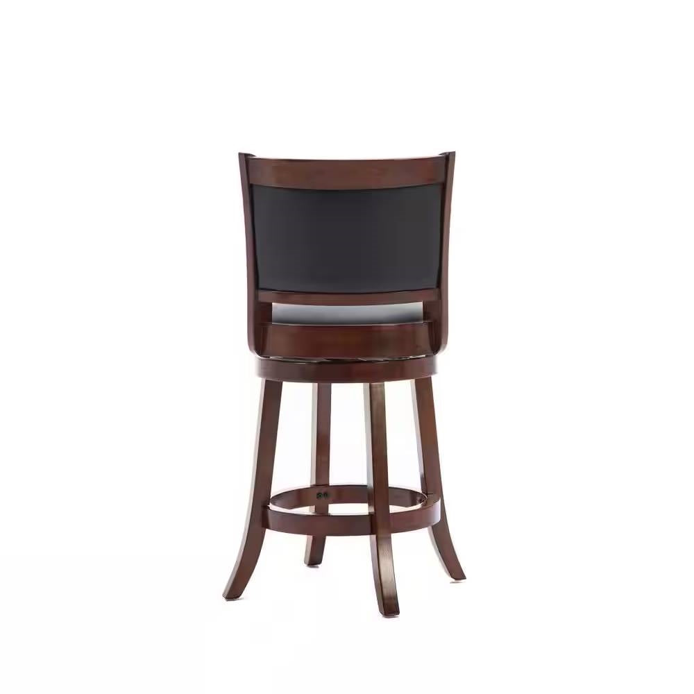 Counter Height Barstool in Cherry Wood Finish with Black Padded Swivel Seat LuxuryLifeWay Online Store