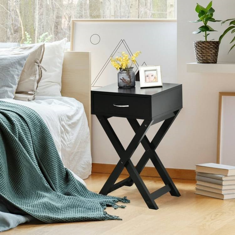 X-Shape 1 Drawer Nightstand End Side Table Storage in Black LuxuryLifeWay Online Store