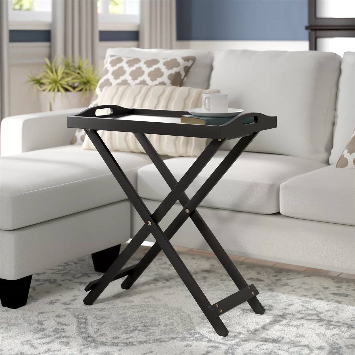Folding TV Tray Bedside Table in Black Wood Finish LuxuryLifeWay Online Store