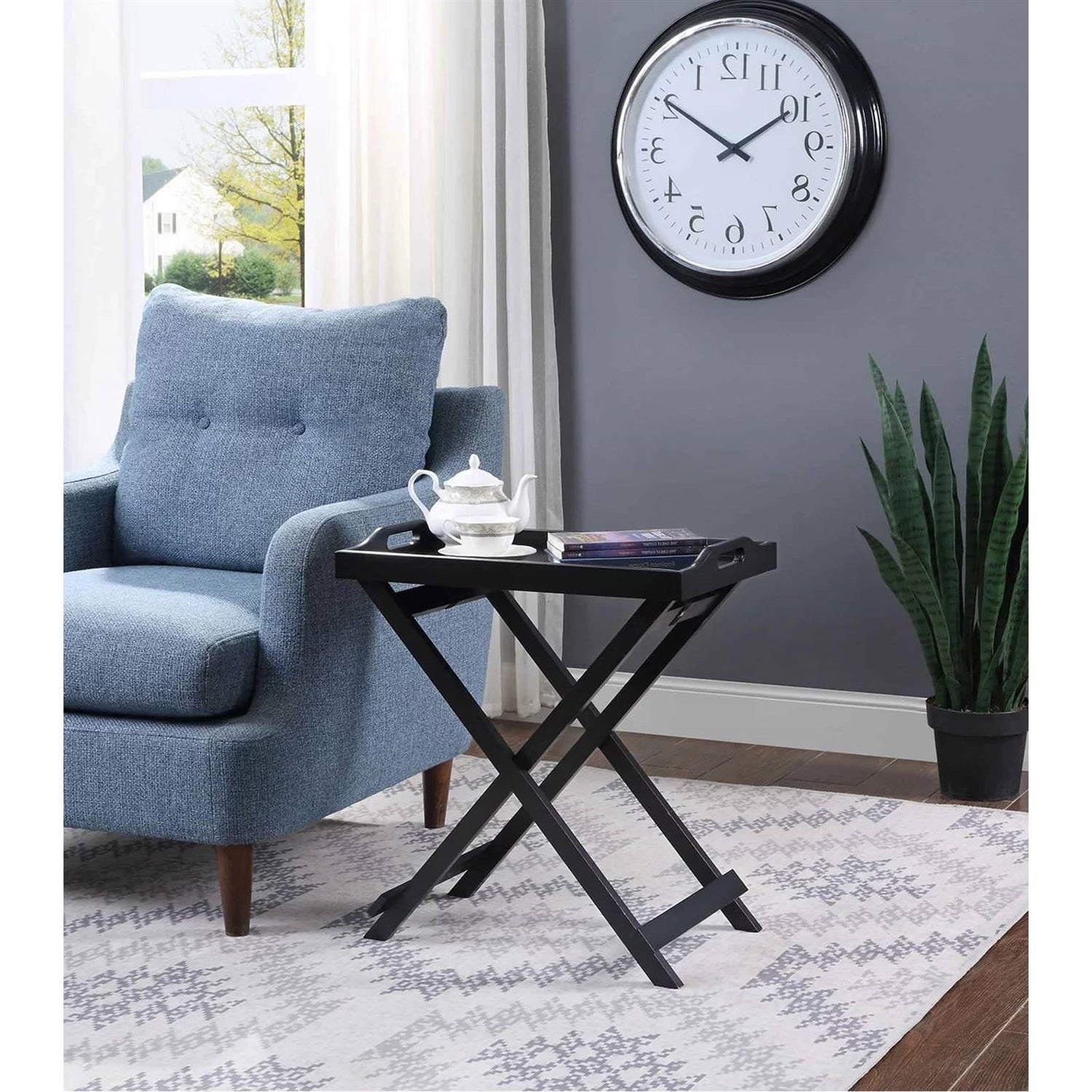Folding TV Tray Bedside Table in Black Wood Finish LuxuryLifeWay Online Store