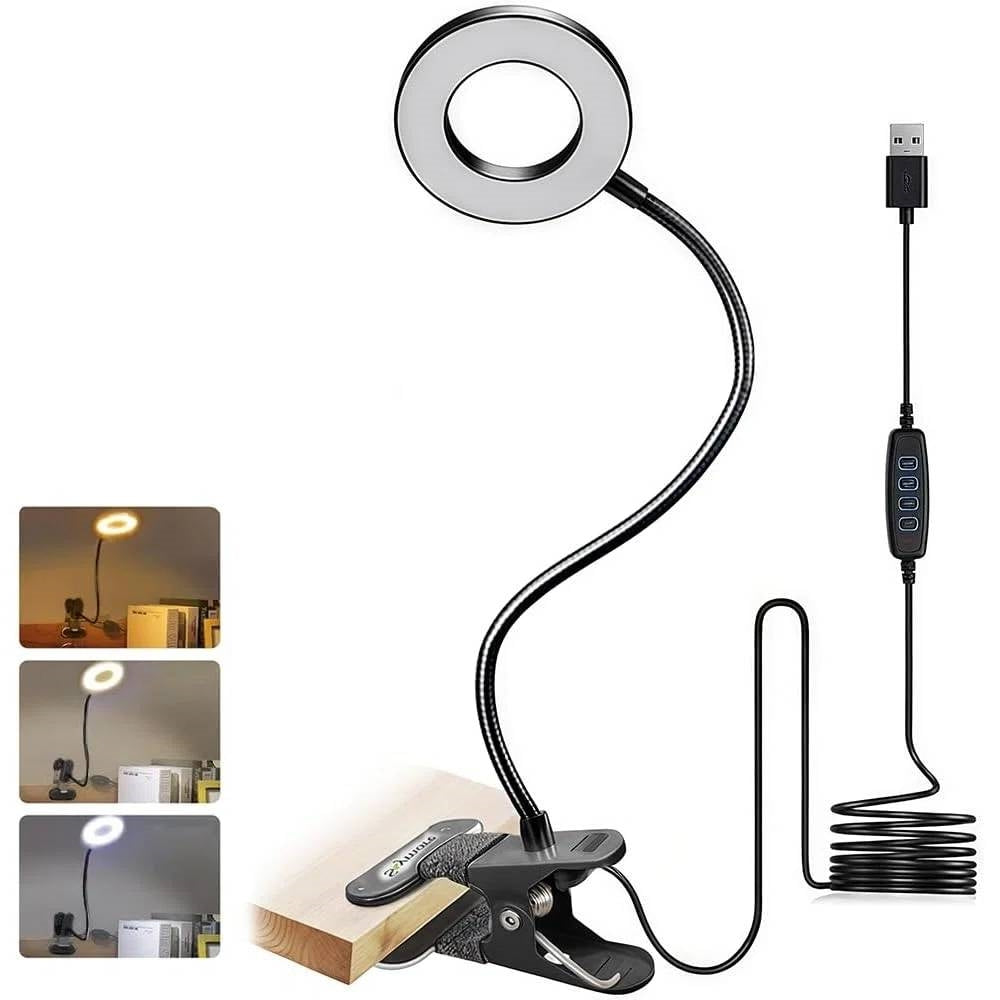 Clip-On Gooseneck Desk Lamp with LED Ring Light in Black LuxuryLifeWay Online Store
