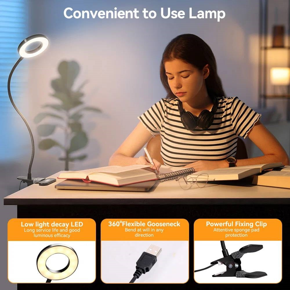 Clip-On Gooseneck Desk Lamp with LED Ring Light in Black LuxuryLifeWay Online Store