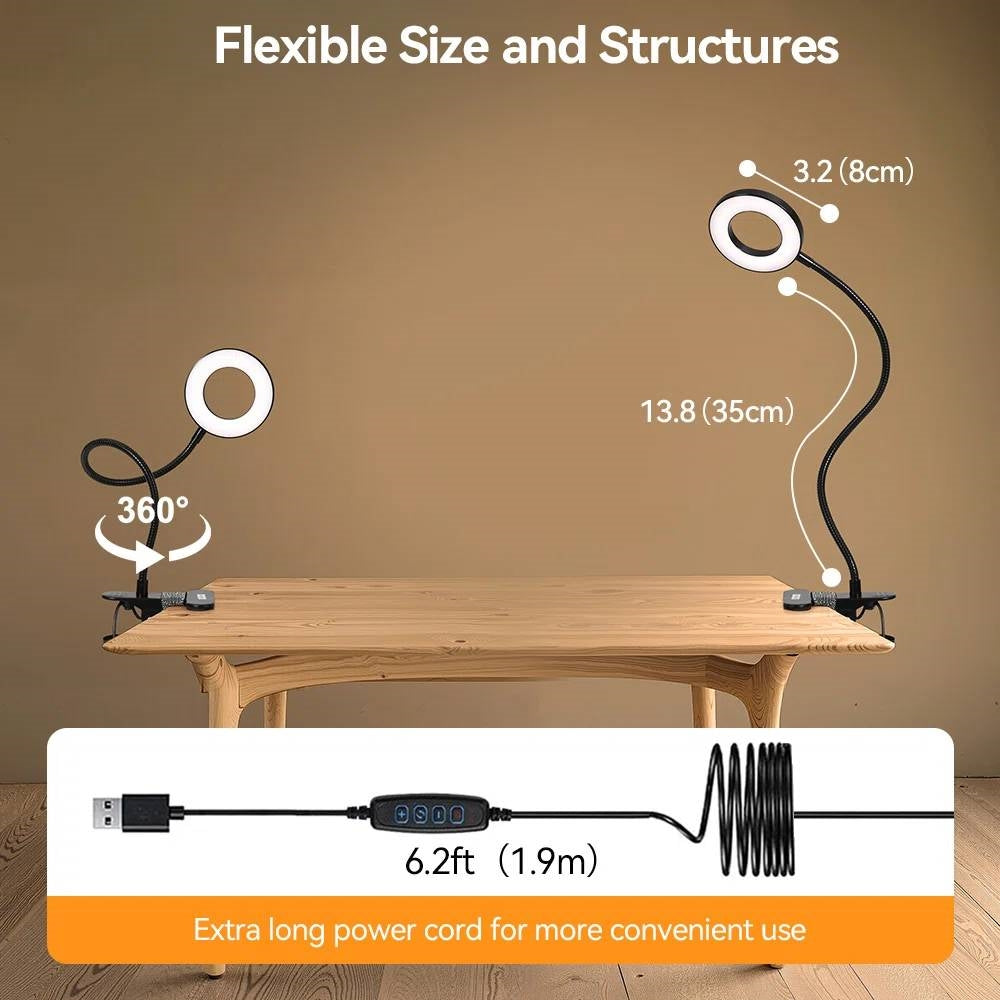 Clip-On Gooseneck Desk Lamp with LED Ring Light in Black LuxuryLifeWay Online Store