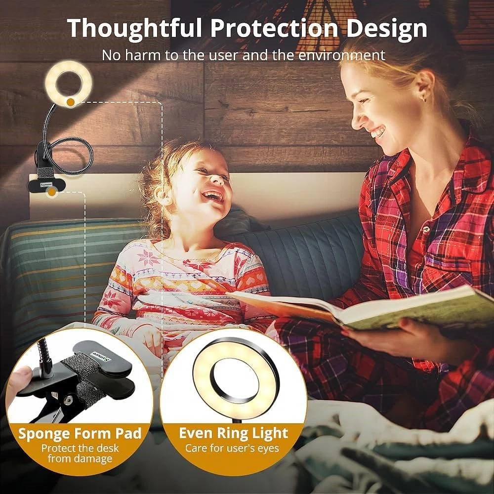 Clip-On Gooseneck Desk Lamp with LED Ring Light in Black LuxuryLifeWay Online Store