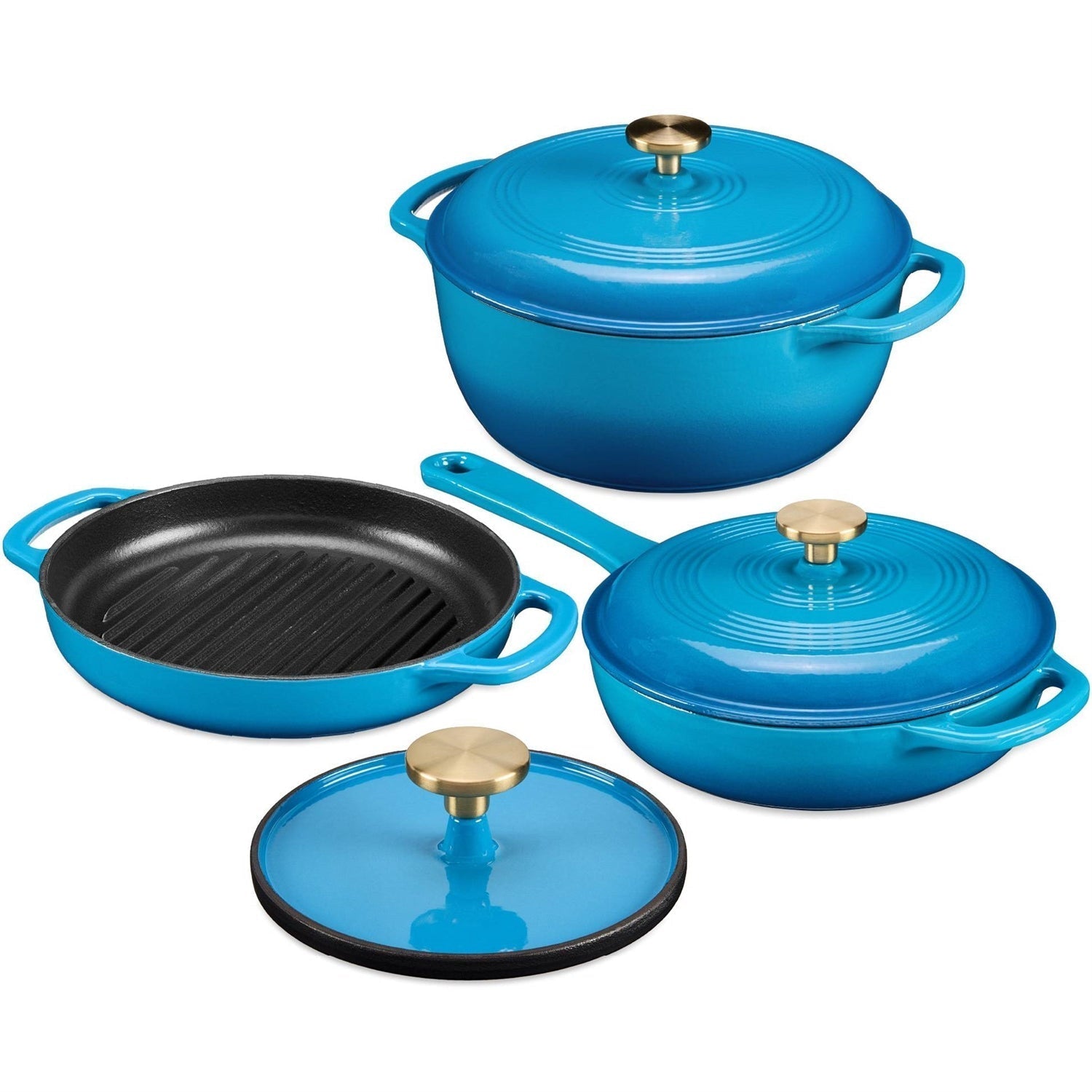 Blue 6-Piece Non-Stick Cast Iron Cookware Set - Skillet Grill Pan Dutch Oven LuxuryLifeWay Online Store