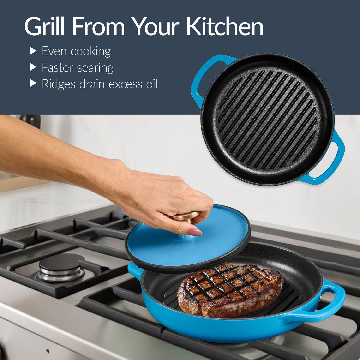 Blue 6-Piece Non-Stick Cast Iron Cookware Set - Skillet Grill Pan Dutch Oven LuxuryLifeWay Online Store