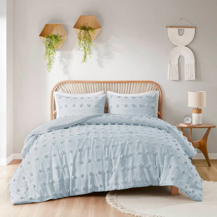 King/Cal King 3-Piece Blue Pompom Microfiber Hypoallergenic Comforter Set LuxuryLifeWay Online Store