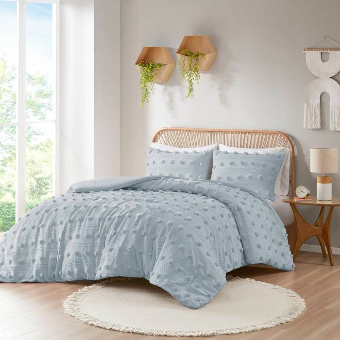 King/Cal King 3-Piece Blue Pompom Microfiber Hypoallergenic Comforter Set LuxuryLifeWay Online Store